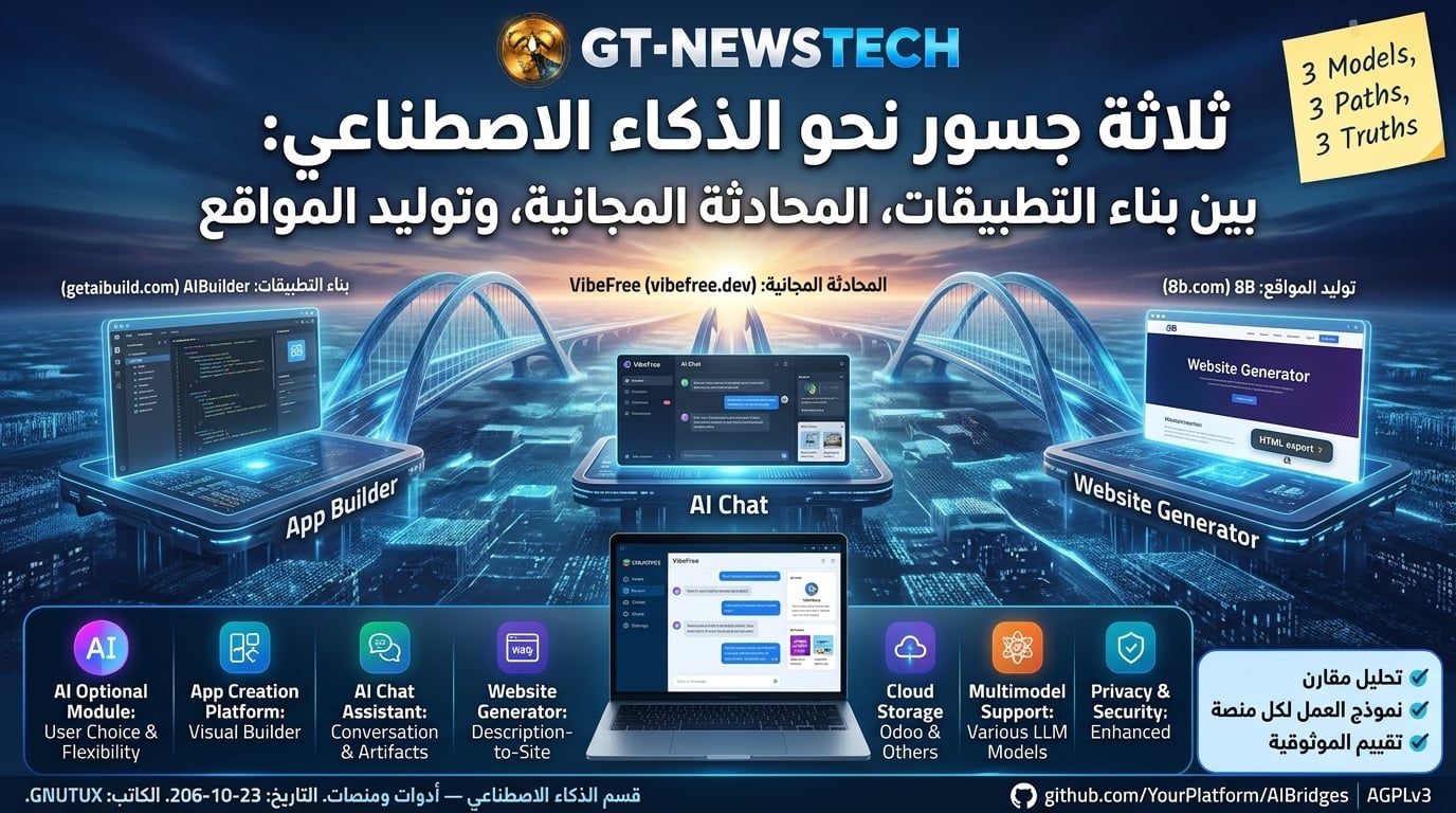 ثلاثة جسور نحو الذكاء الاصطناعي: بين بناء التطبيقات، المحادثة المجانية، وتوليد المواقع