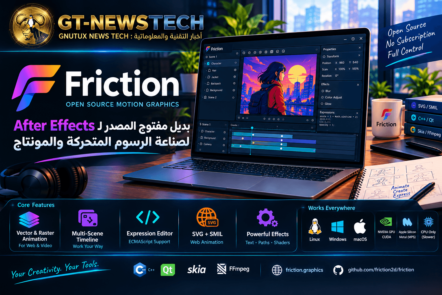 Friction: برنامج موشن جرافيك مفتوح المصدر يقدم بديلاً لـ After Effects