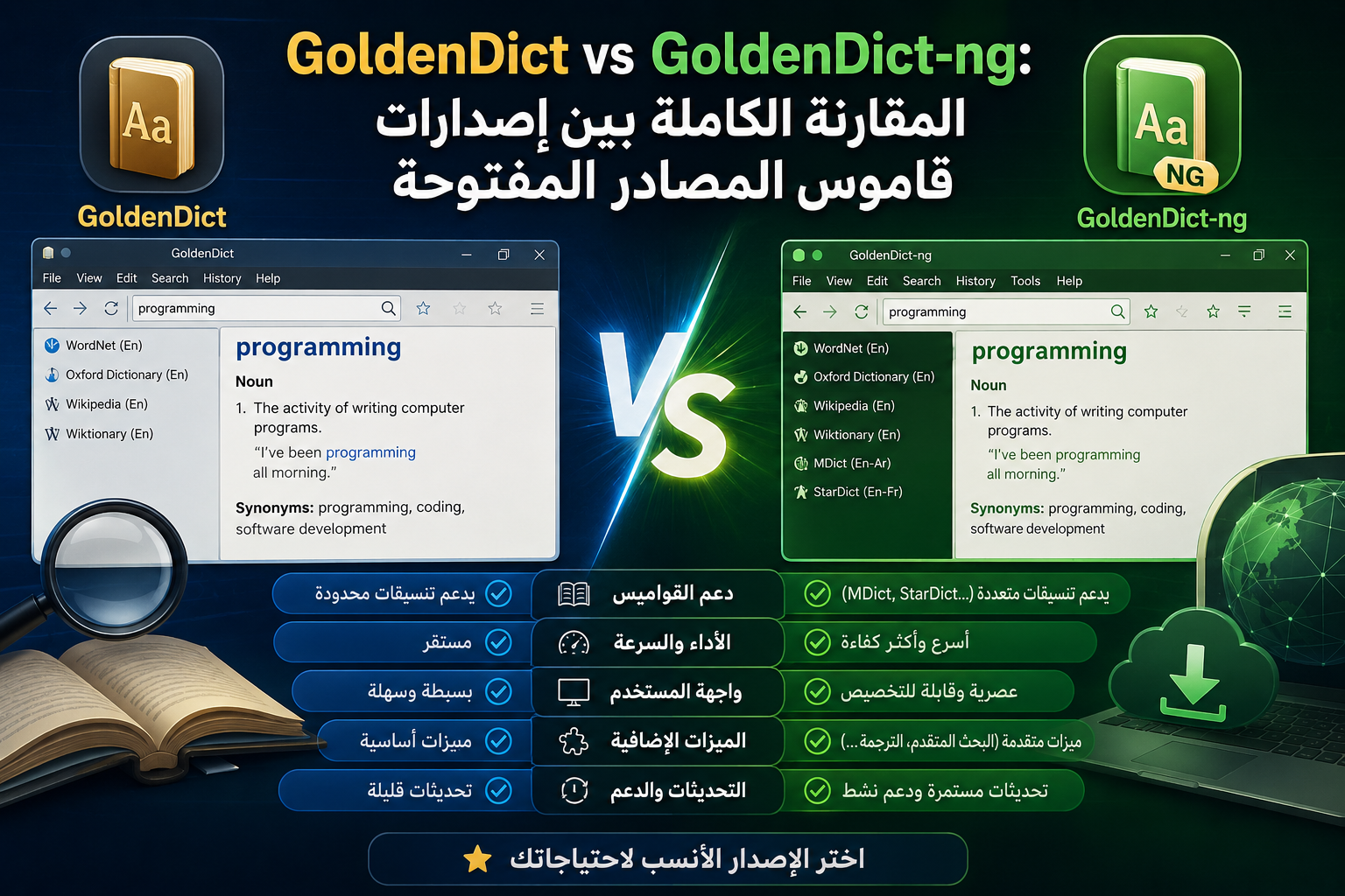 GoldenDict vs GoldenDict-ng: المقارنة الكاملة بين إصدارات قاموس المصادر المفتوحة