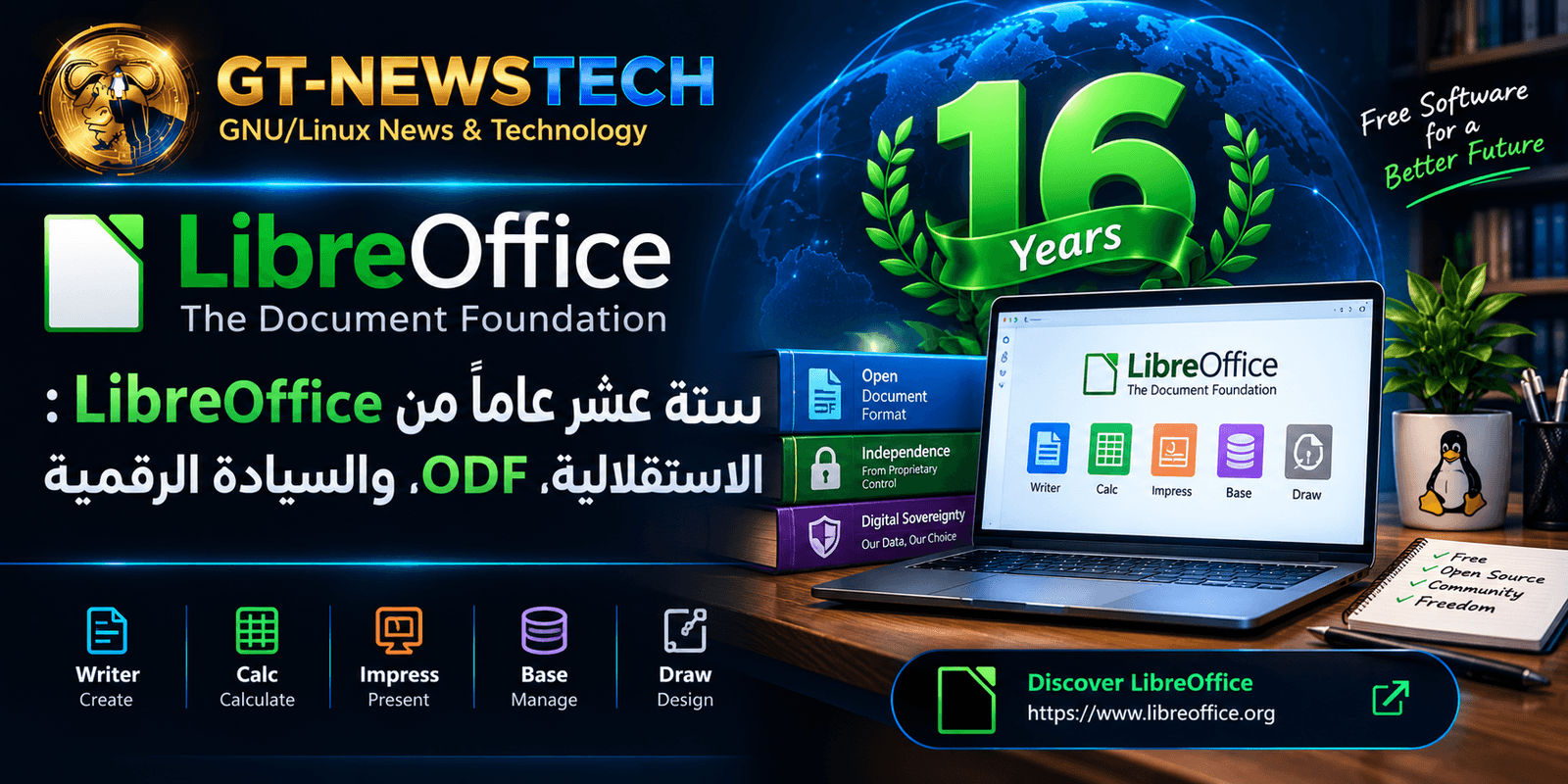 ستة عشر عاماً من LibreOffice: الاستقلالية، ODF، والسيادة الرقمية