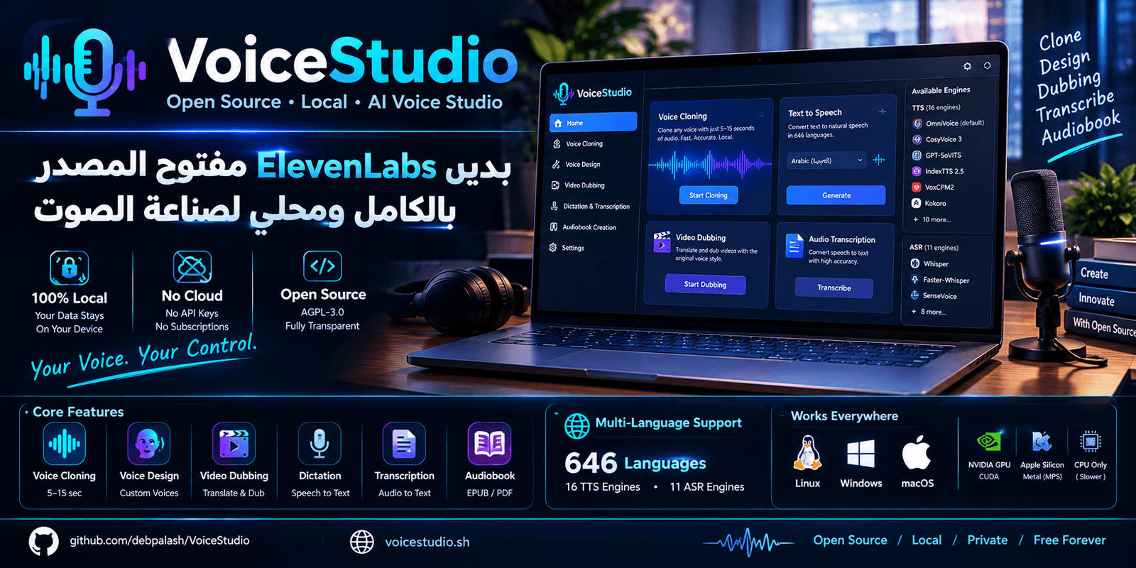 VoiceStudio: بديل ElevenLabs مفتوح المصدر بالكامل ومحلي لصناعة الصوت