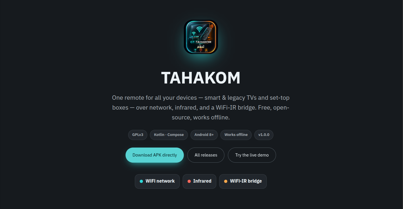 GT-TAHAKOM v1.0.0: Universal Remote Control for TVs and Home Devices via WiFi and Infrared