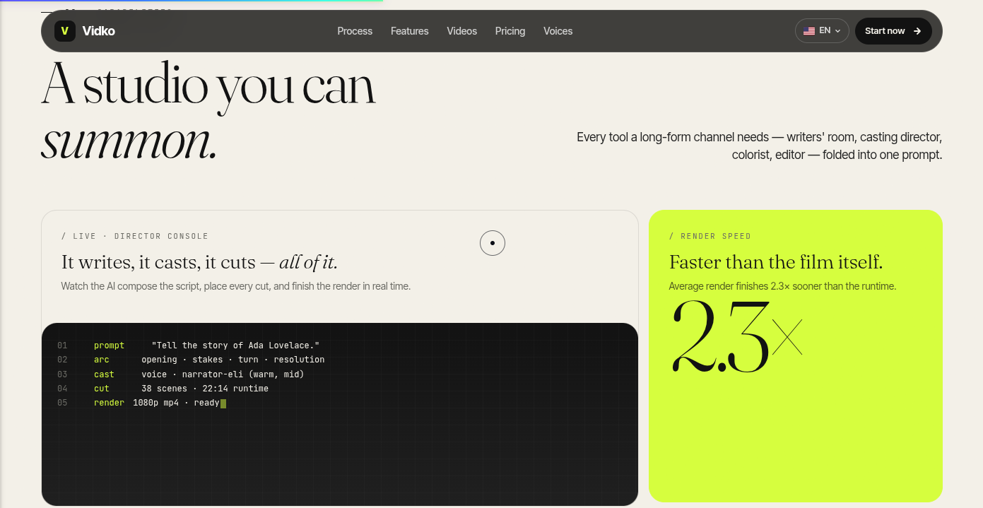 Vidko: AI Platform That Turns One Sentence Into a 5 to 30 Minute Long-Form Video